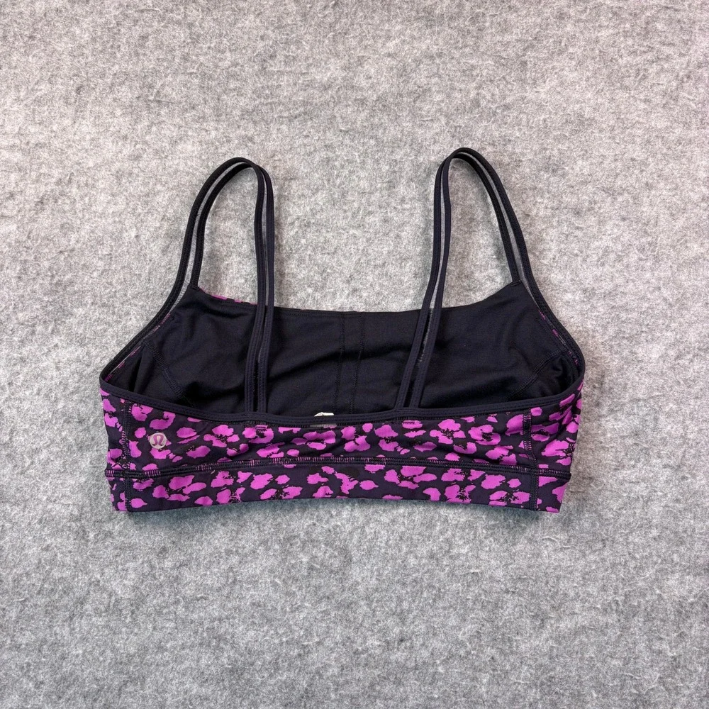 Lululemon Purple Leopard Print Double Strap Sports Bra Size 12 Yoga Gym Workout